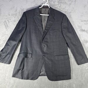 Hickey Freeman Blazer Sport‎ Coat Worsted Wool Gray Plaid Two Button 44 REG